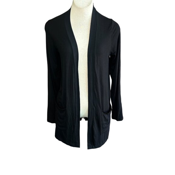 Joie de Vivre Black Stretch Knit Open Drape Cardigan Sweater Size Medium - Picture 1 of 8